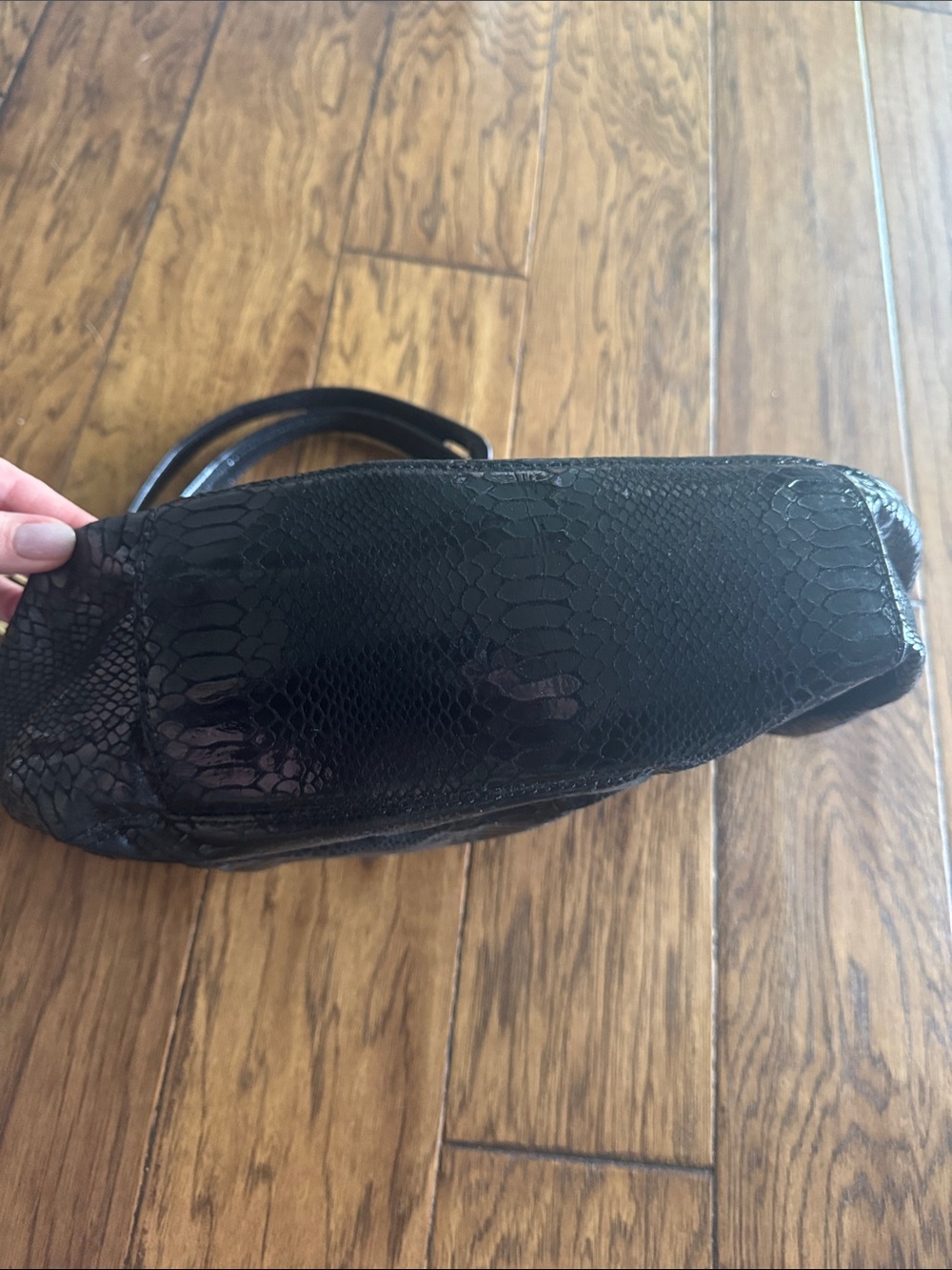 Michael Kors Black Snake-Embossed Shoulder Bag with Gold Hardware - Picture 2 of 6